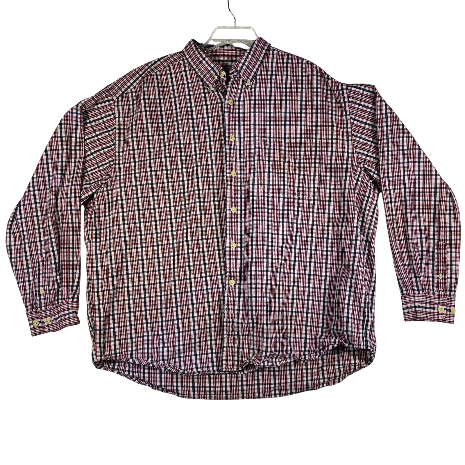 Eddie Bauer Long Sleeve Mens Button Shirt Xxl Heavy Duty Red White Black Plaid